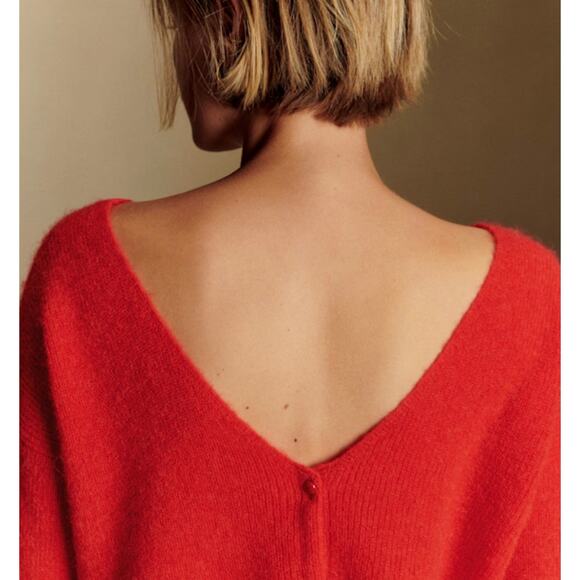 Sezane Barry Cardigan Red Super Kid Mohair Small Quiet Luxury Alpaca Sweater - Picture 2 of 11